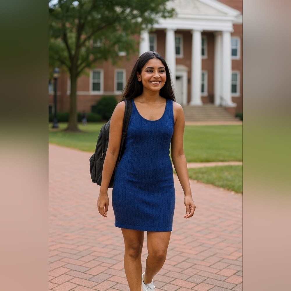 Harper XS Deep Blue Sleeveless Knit Midi Dress Casual Stretchy Comfortable